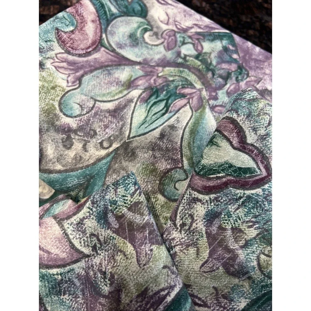 Vintage Curtains 61” x  40” Green Purple Print 4 Panels 1990’s